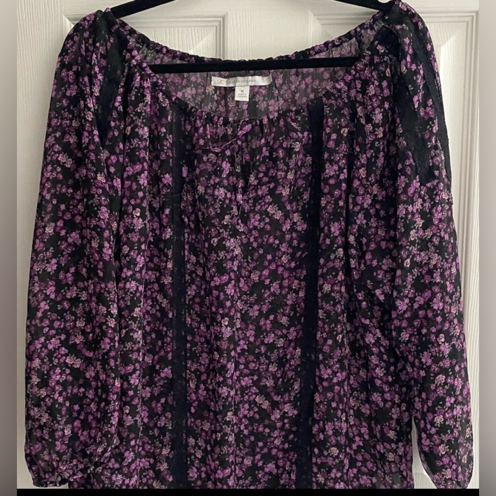 LC Lauren Conrad Floral Sheer Blouse - Purple and Black
